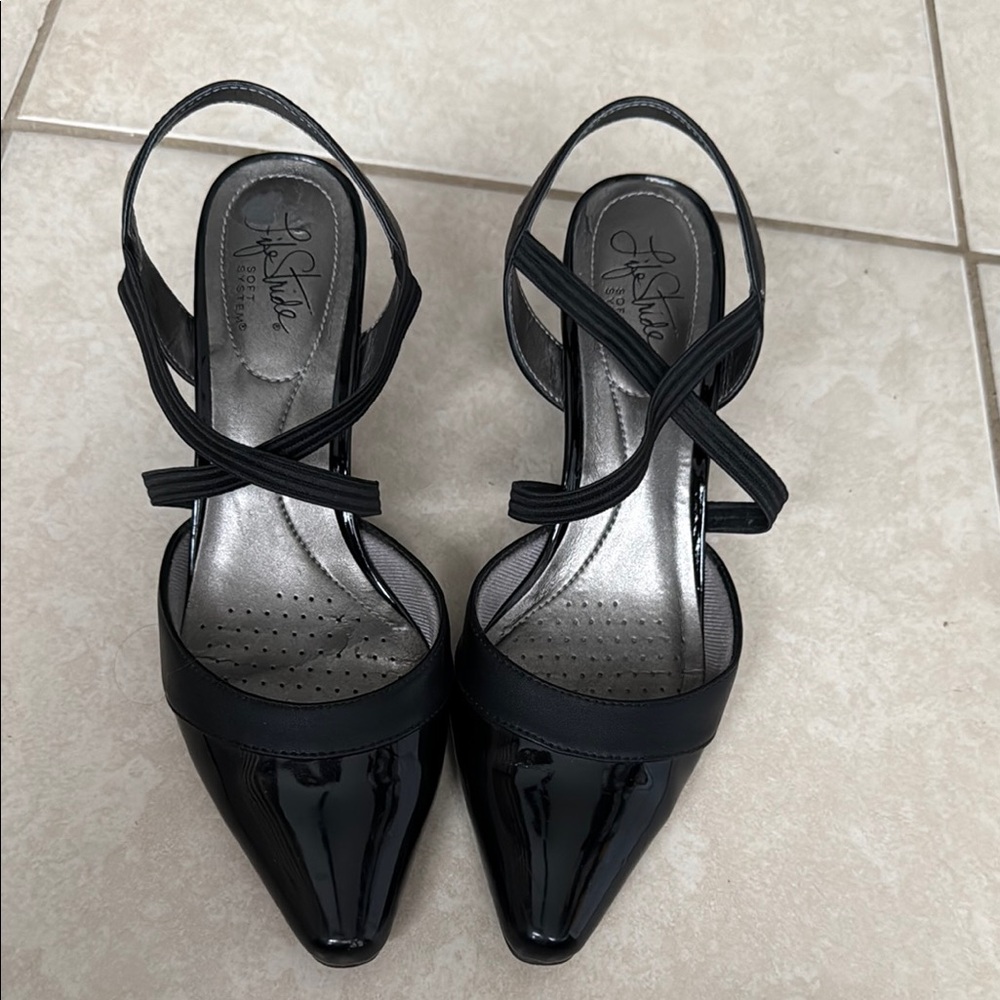 Life Stride Black Heels with Patent Leather Finish
